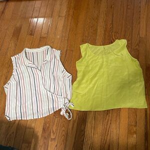 Bundle of two sleeveless summer tops asymmetrical collared wrap sheer blouse